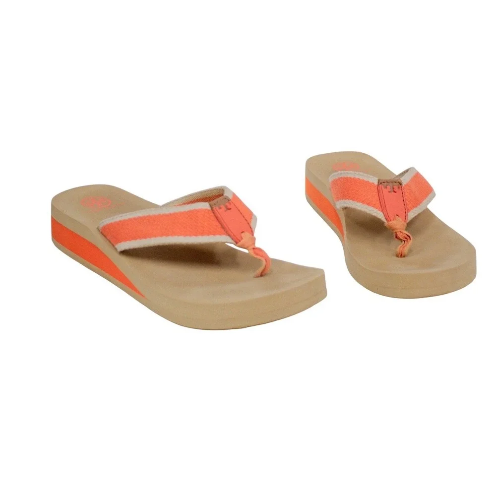 TORY BURCH 'Wilhelm' Sandal Orange & Tan Thong Style Flip Flop Size 10